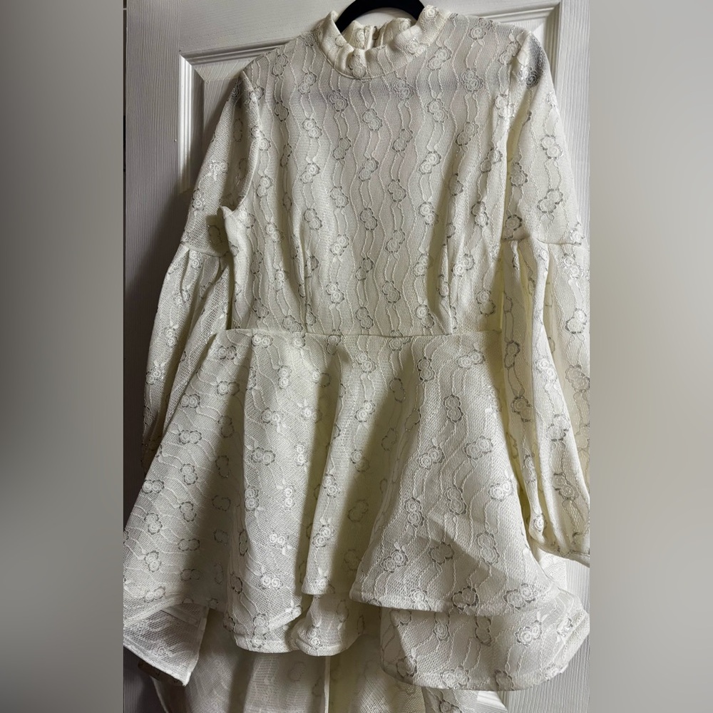 Cream w/ silver detail Lace High-Low Dress – Plus Size Elegant Party Dress (XL) - Picture 14 of 15